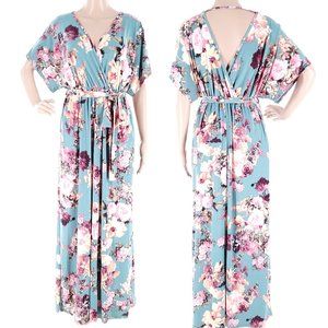 Filly Flair Women Maxi Dress Flower V-neck Blue Size M - made in USA - NWT